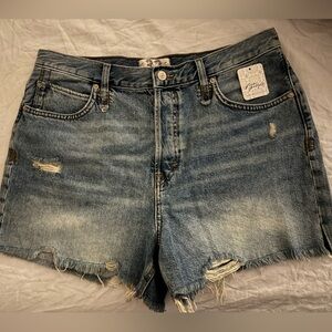 Free People Blue Distressed High-Rise Denim Cutoff Shorts